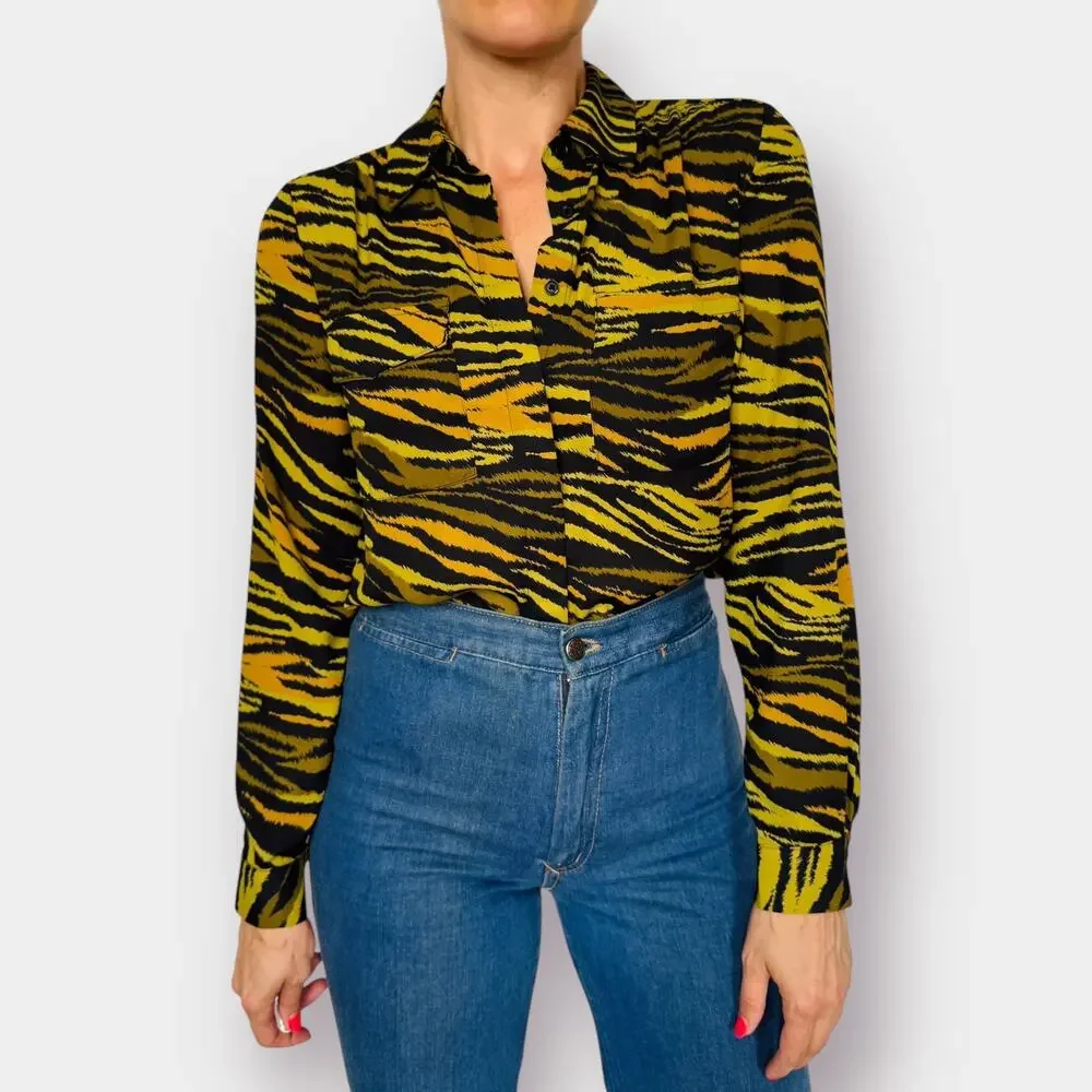 Y2K Marled Tiger Print Blouse - Picture 4 of 8